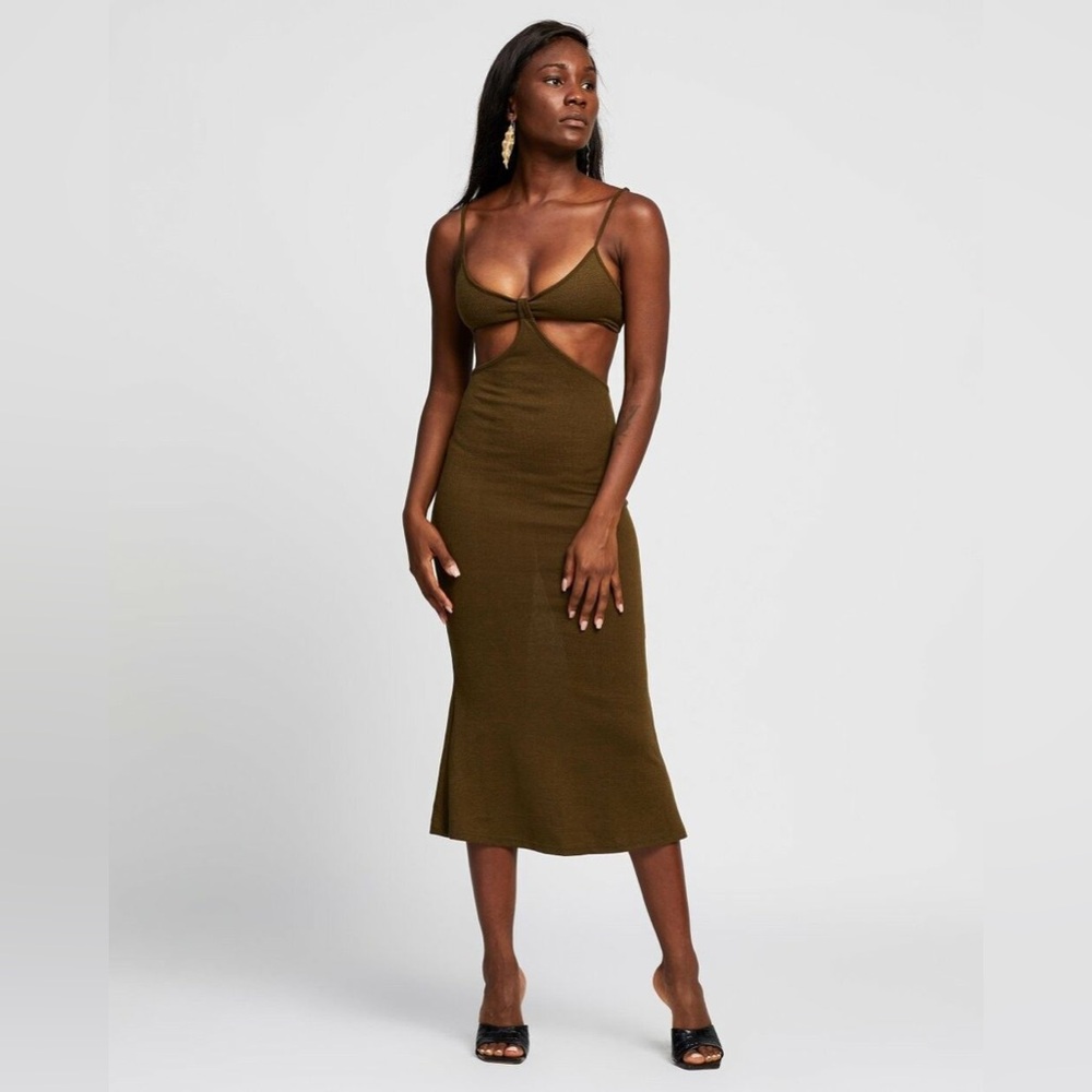 REVERSE Dark Olive Green Cut-Out Midi Dress